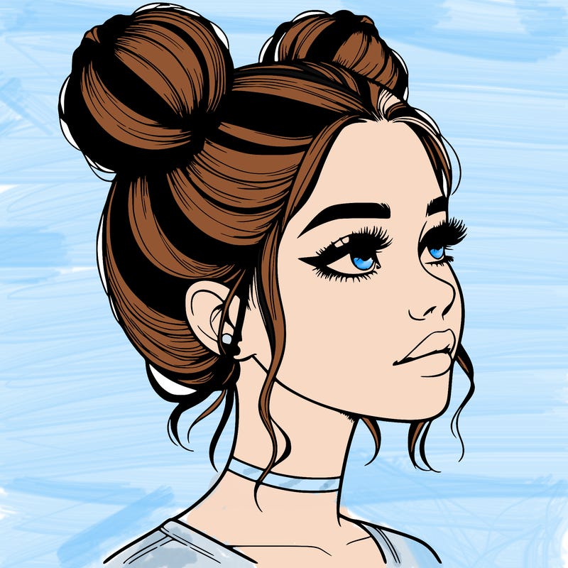 realistic girl with buns on the top of her head