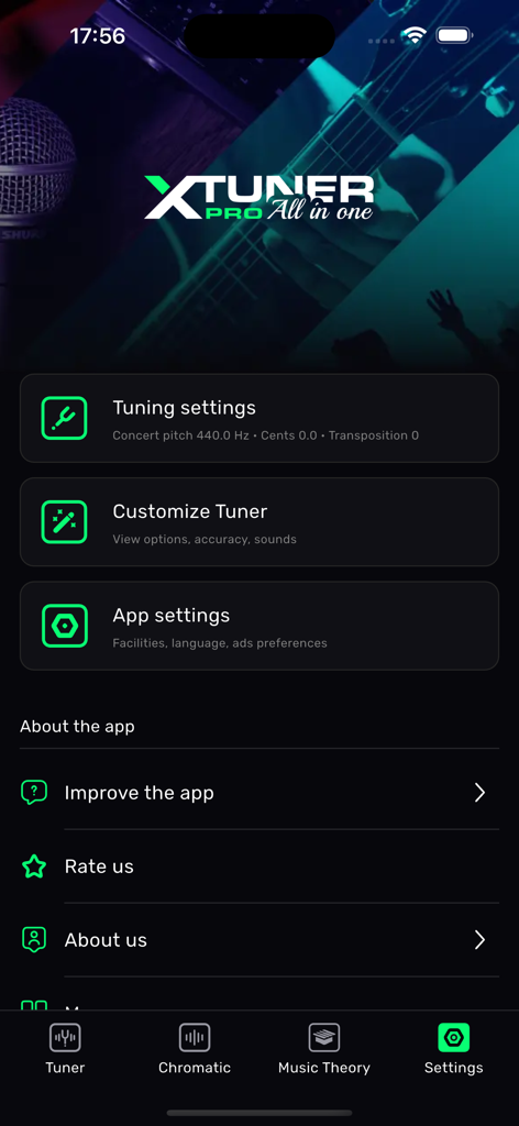 XTuner PRO - Settings screen of XTuner PRO app displaying tuning options and app preferences