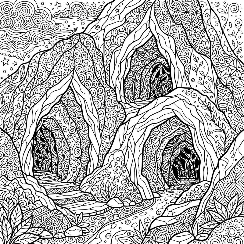 Embark on a creative journey with this captivating Zentangle Cave Entrances coloring page. Explore a hidden world where natural formations meet intricate patterns, offering hours of relaxing artistic expression.