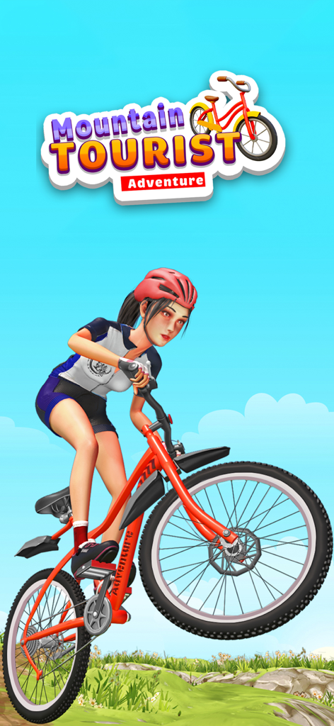 BMX Bike Rider - Bicycle Games - 3D 산악 레이싱 게임에서 주황색 산악 자전거를 탄 여성 캐릭터