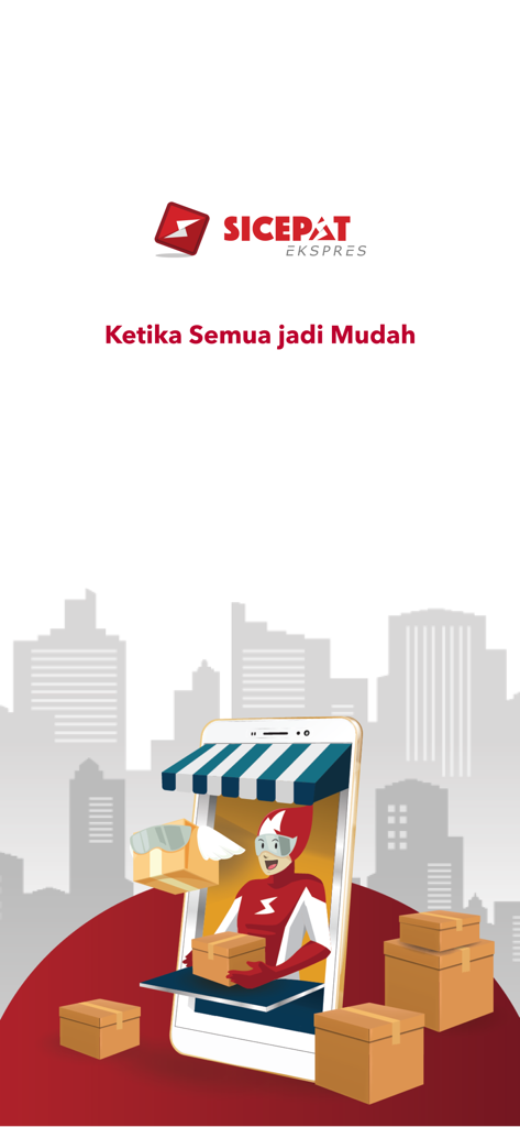 SiCepat Ekspres courier delivering packages from a smartphone screen
