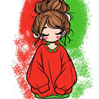 girl with baggy sweatshirt and messy bun