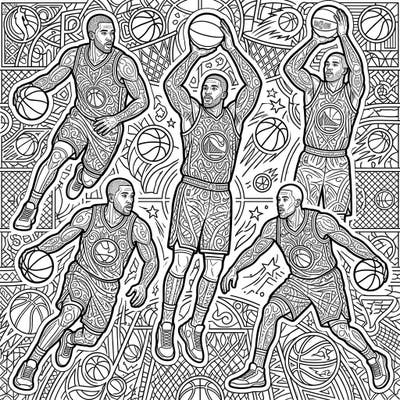 Dive into the world of basketball with these highly detailed NBA Power Forwards adult coloring pages. Featuring dynamic players and intricate patterns, it's perfect for a relaxing and creative challenge.