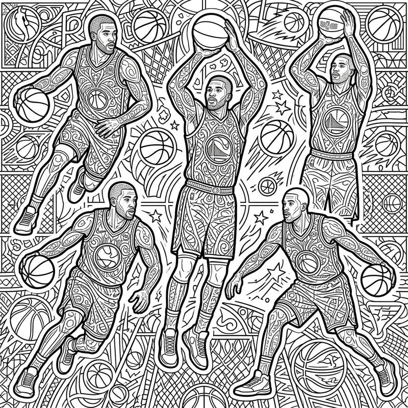 Dive into the world of basketball with these highly detailed NBA Power Forwards adult coloring pages. Featuring dynamic players and intricate patterns, it's perfect for a relaxing and creative challenge.