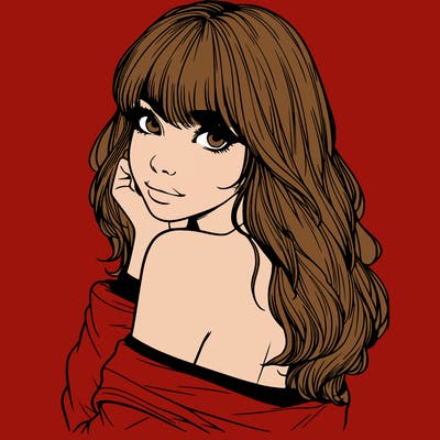 realistic girl with bangs looking over her shoulder