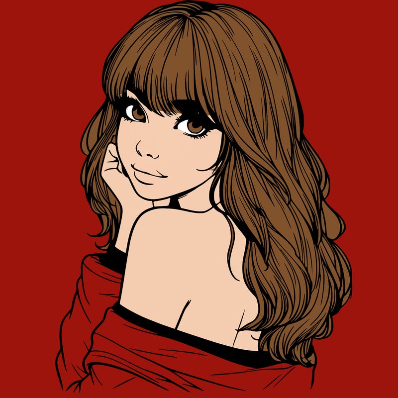 realistic girl with bangs looking over her shoulder