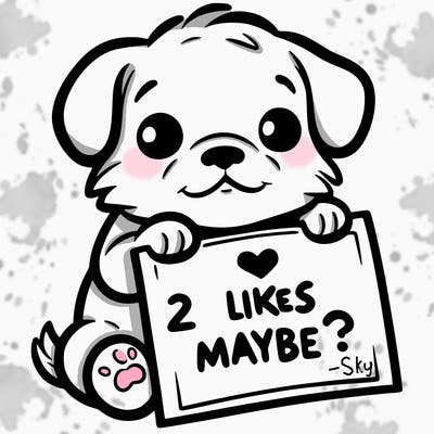 a puppy holding a sign that says 2 likes maybe?
