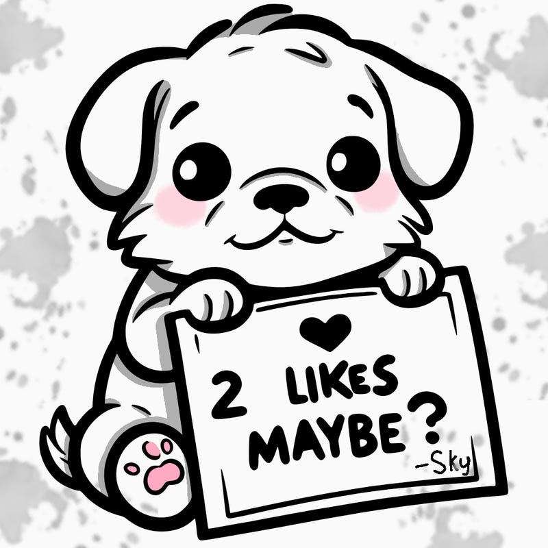 a puppy holding a sign that says 2 likes maybe?