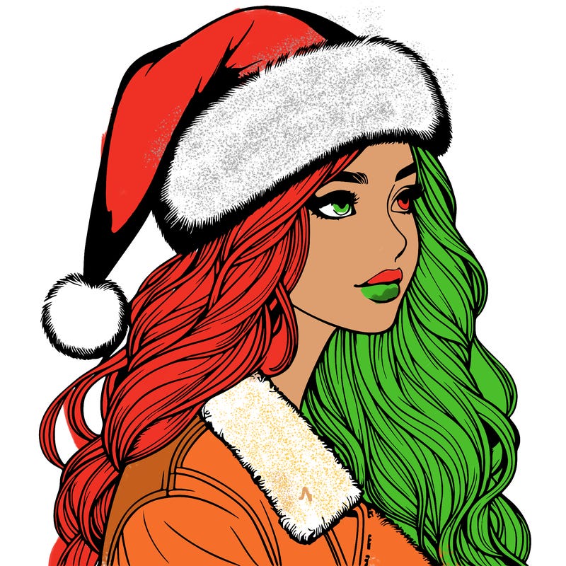realistic girl in santa hat