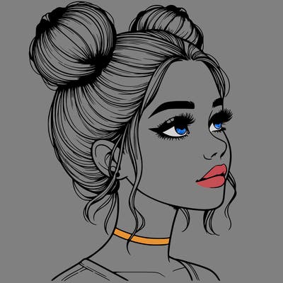realistic girl with buns on the top of her head