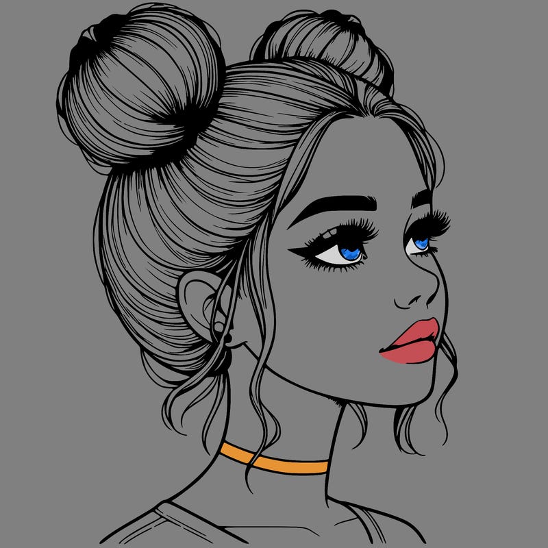 realistic girl with buns on the top of her head