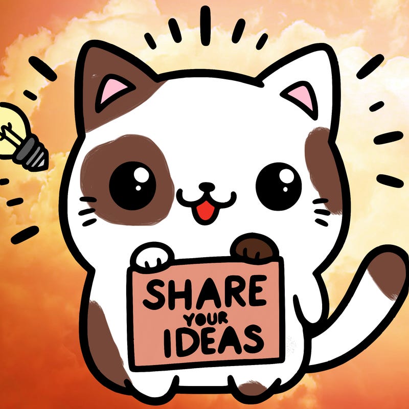 a cute cat saying share your ideas