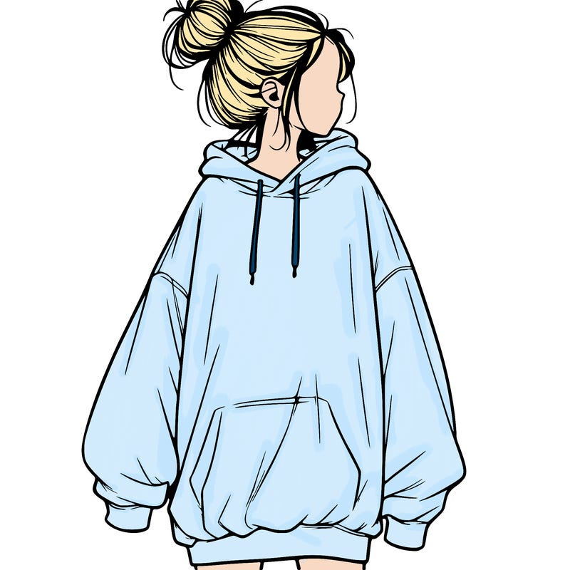realistic girl with a oversized sweatshirt on and a bun