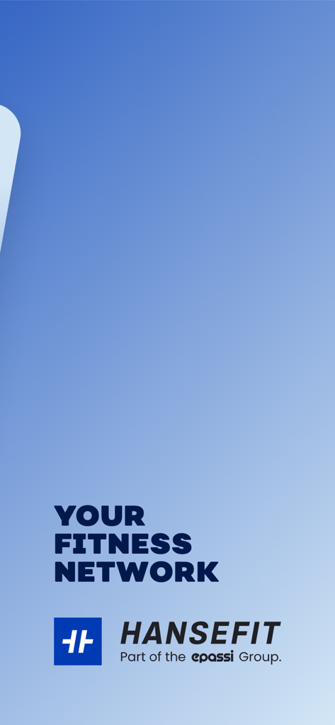 Hansefit - Hansefit app welcome screen featuring the text Your Fitness Network and company logo