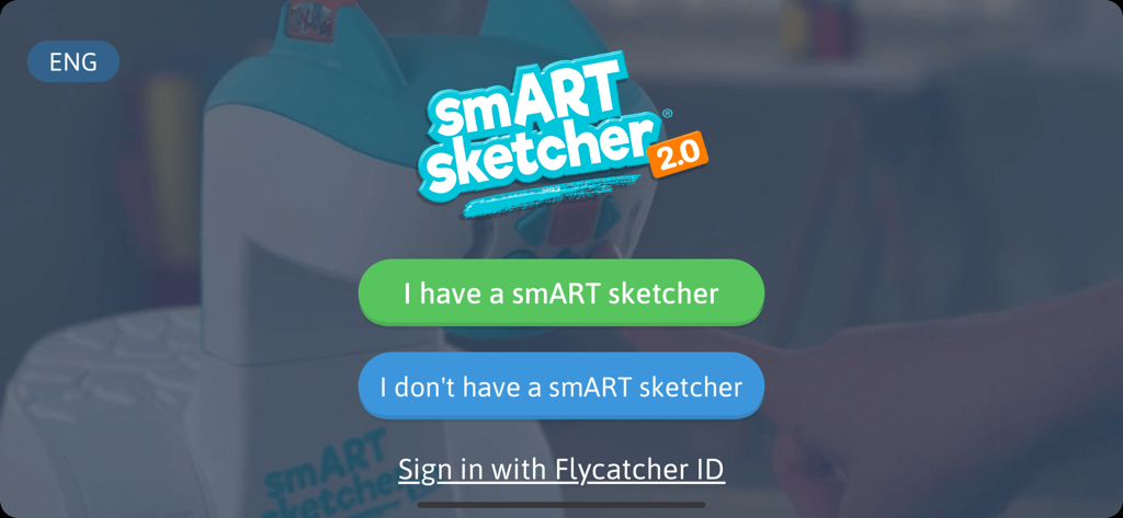 Welcome screen of the smART sketcher projector app with options to connect a device or sign in