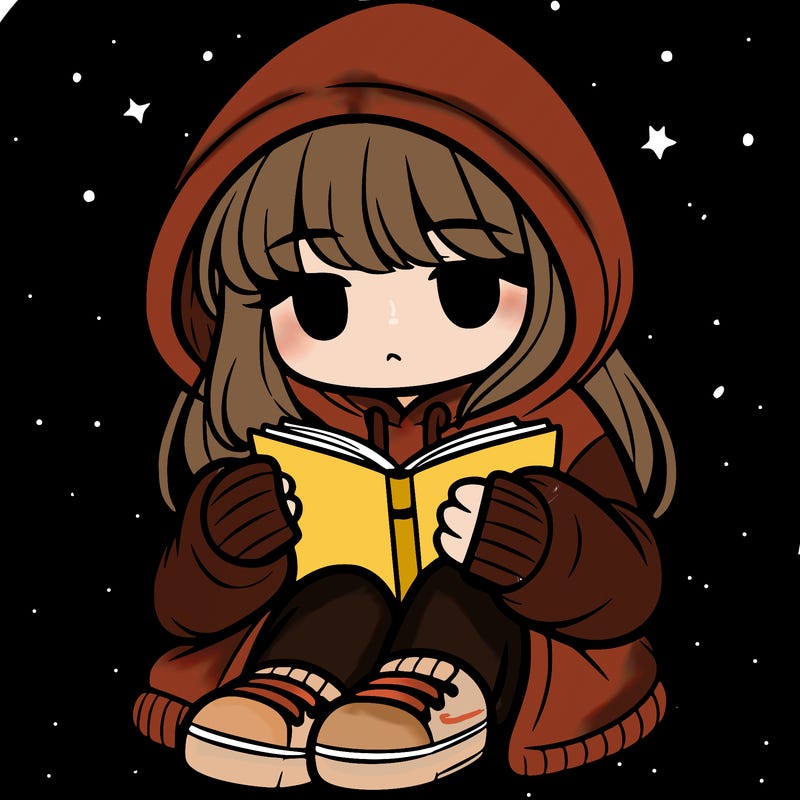 girl in oversized hoodie reading a book
