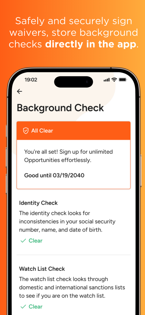 Golden: Volunteer Portal - A screenshot of the Golden Volunteer Portal app displaying a completed and secure background check verification screen.