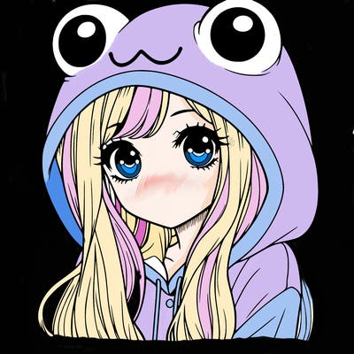 a pretty girl wearing a frog hoodie portrait with long hair