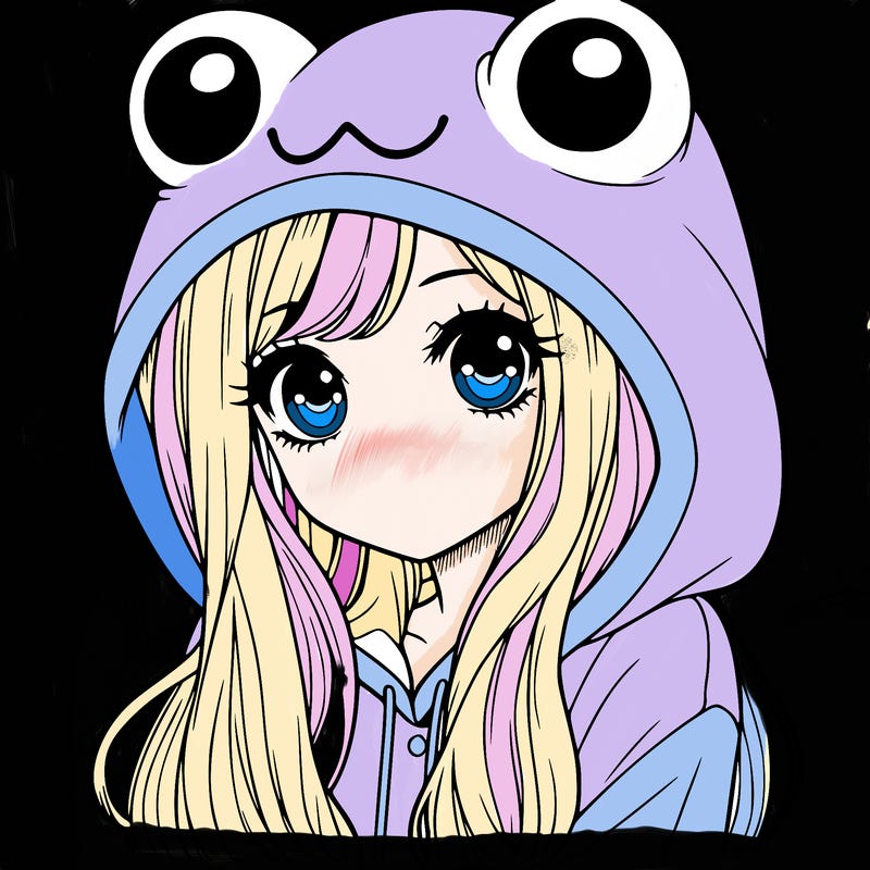 a pretty girl wearing a frog hoodie portrait with long hair