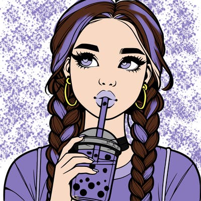 realistic girl with braided hair drinking boba