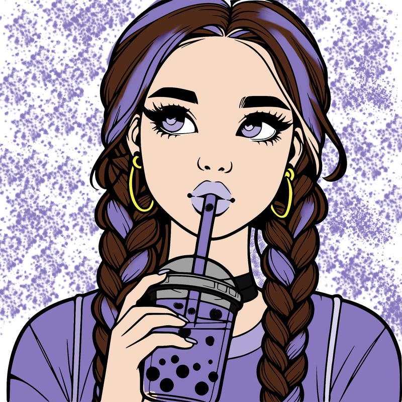 realistic girl with braided hair drinking boba