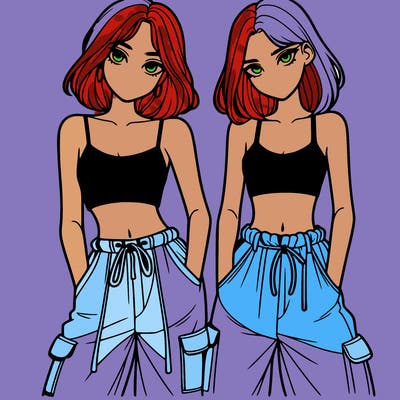 two girls with crop top with baggy pants
