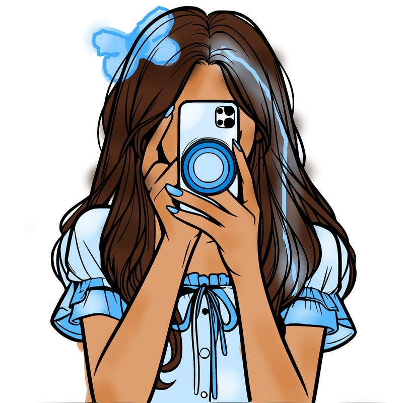a realistic girl holding her phone taking pictures