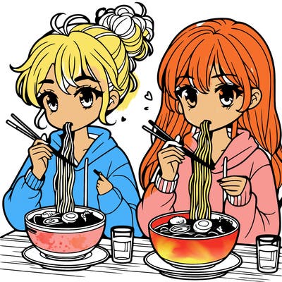 girls eating ramen