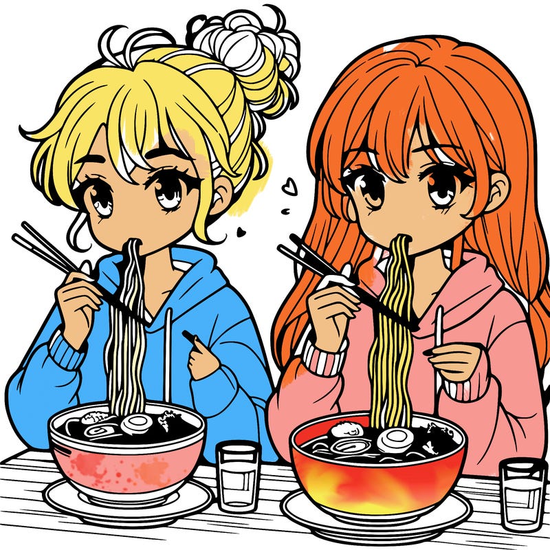 girls eating ramen