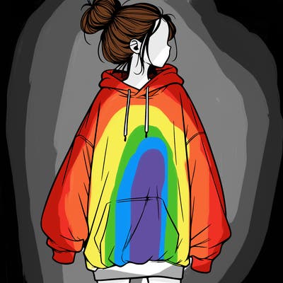 realistic girl with a oversized sweatshirt on and a bun