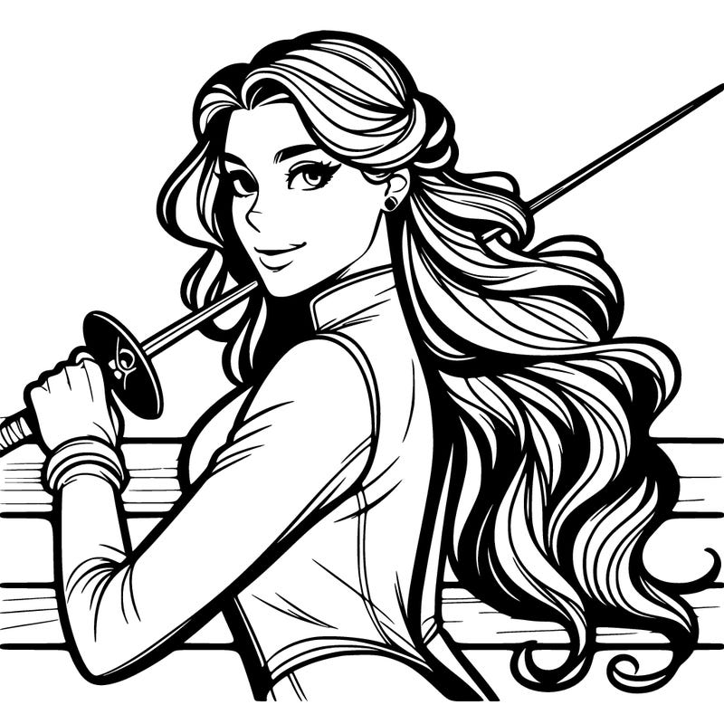 fencing　，　ｇｏｏｄ　ｐｏｓｅ, beautiful lady face and hair, good fighting