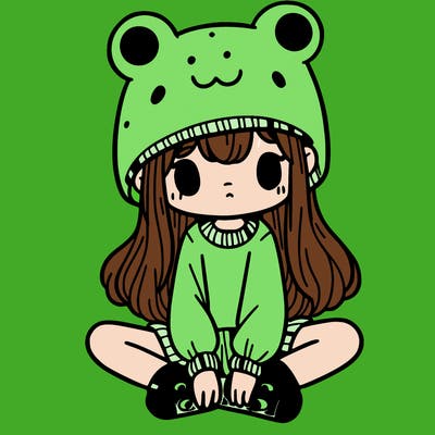 a girl wearing a frog hat and some frog socks