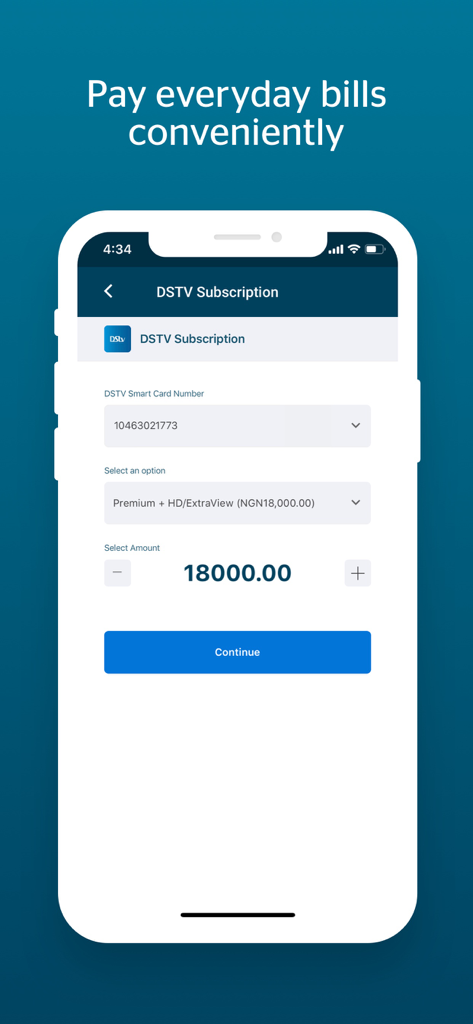 Quickteller -Payments & Wallet - Quickteller mobile app interface for DSTV subscription bill payment