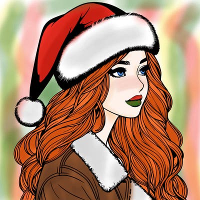 realistic girl in santa hat