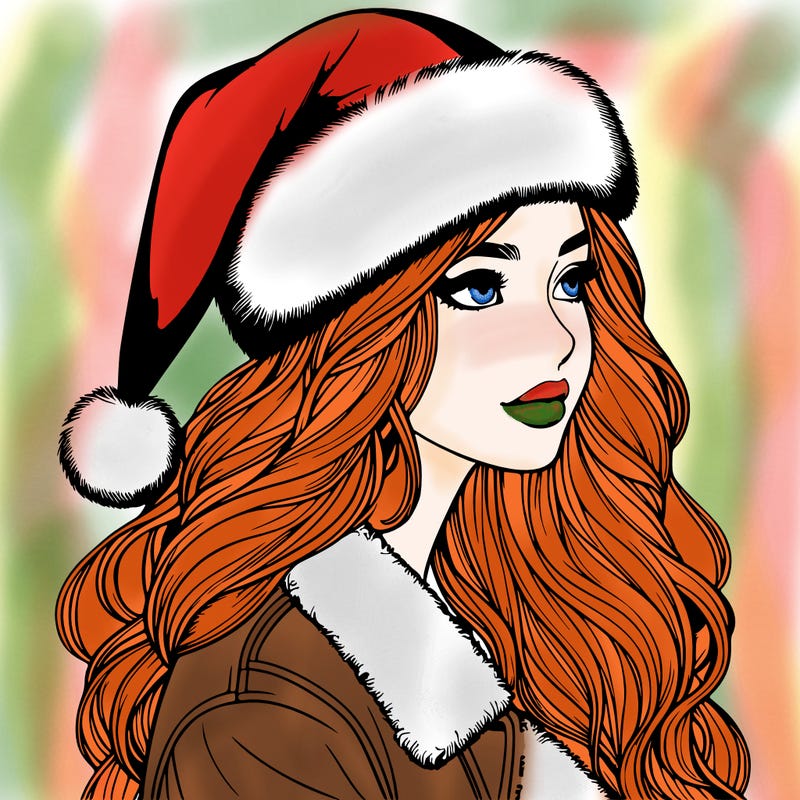 realistic girl in santa hat