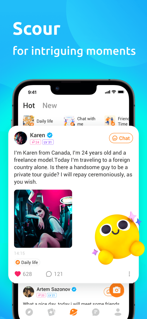 Zeetok - Meet and Chat - Zeetok app interface showing user social feed with daily life moments and chat options