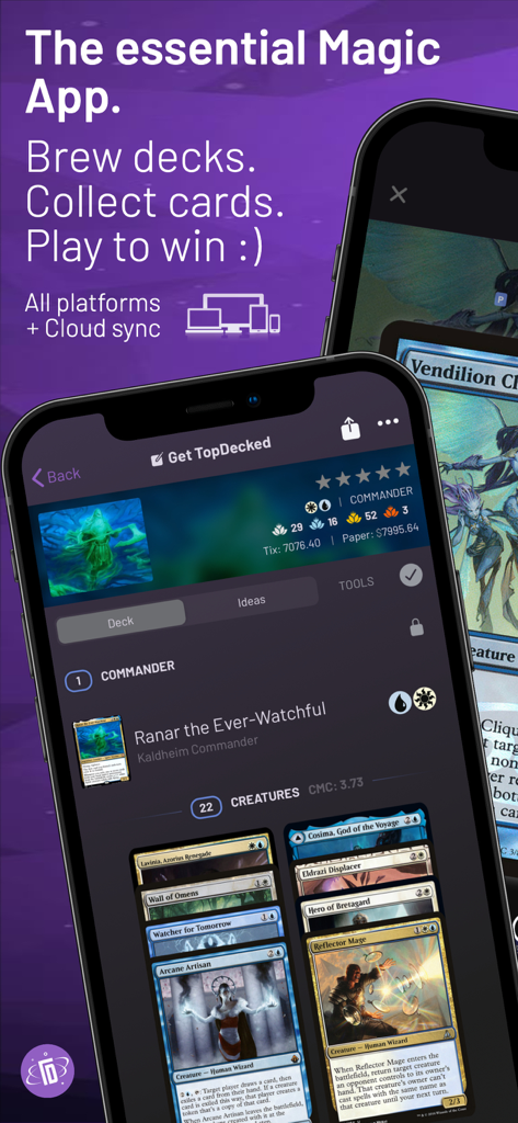 TopDecked MTG - TopDecked MTG app showing deck building and card collection interface on an iPhone