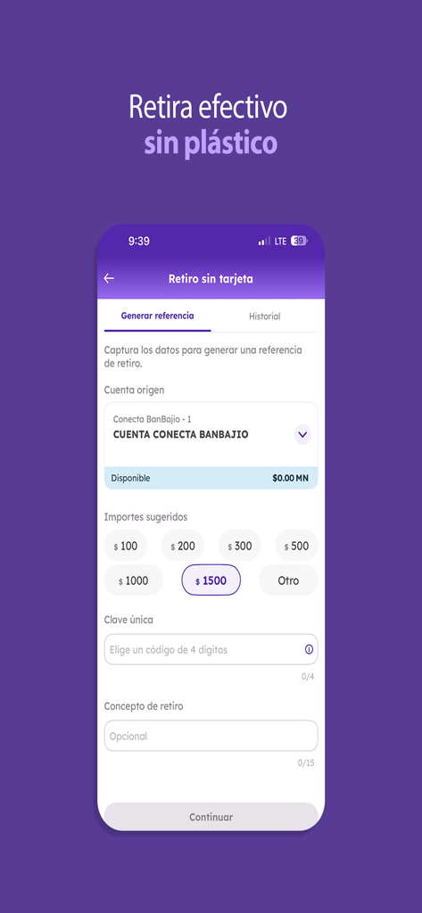 Bajionet Movil - Bajionet Movil mobile app screen for cardless cash withdrawals