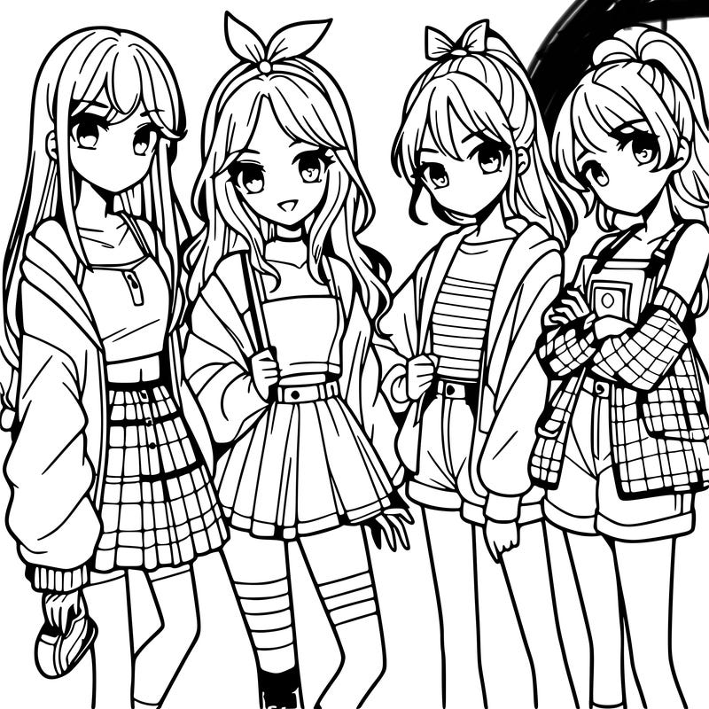 teen manga girls group of 4