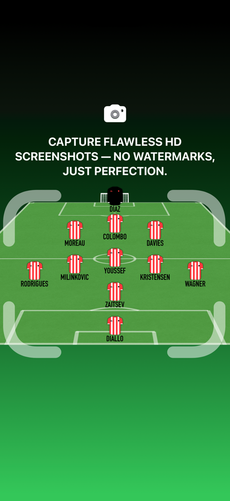 Exportação de escalação de futebol em HD sem marcas d'água em um campo tático verde