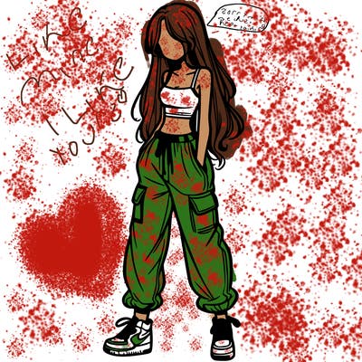 girl in baggy pants crop top and long hair