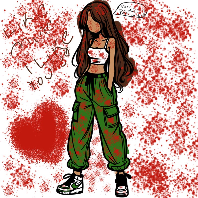 girl in baggy pants crop top and long hair