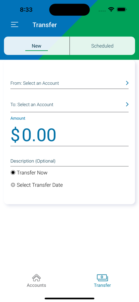 Pantalla de transferencia de fondos de la aplicación móvil Saint Johns Credit Union