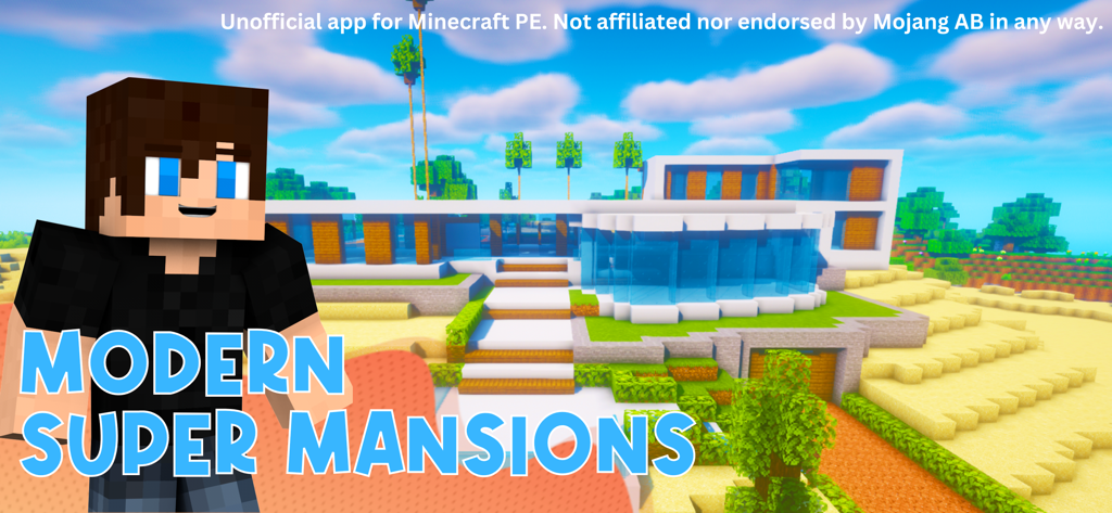 A modern super mansion and character avatar in Minecraft PE