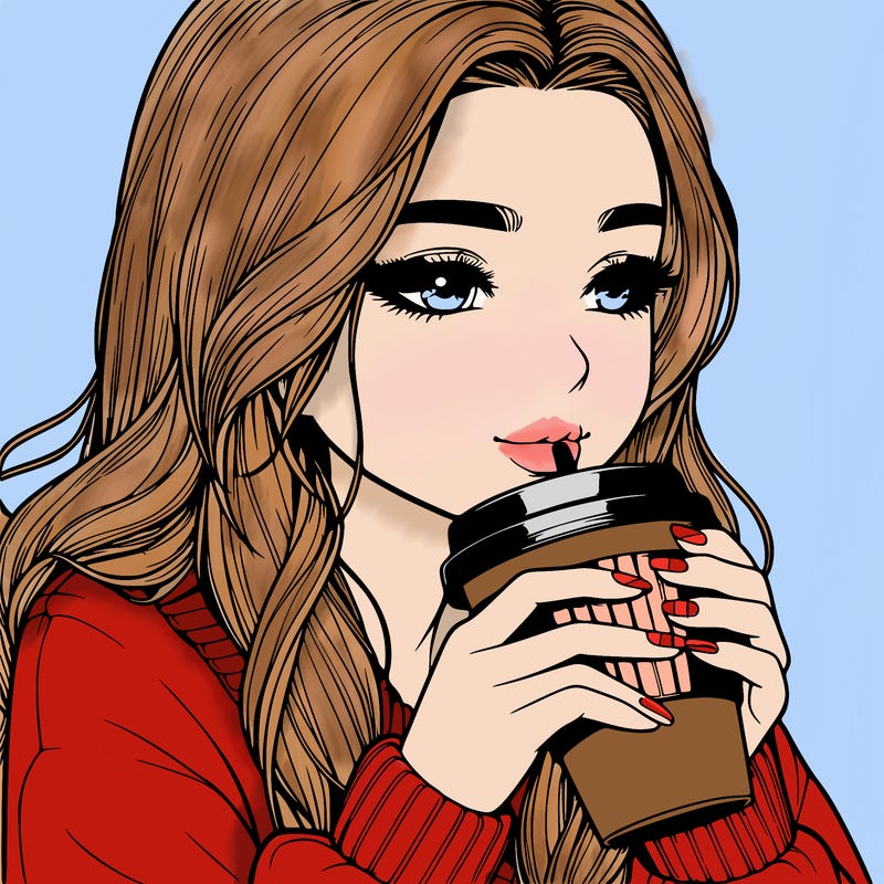 realistic girl drinking coffee
