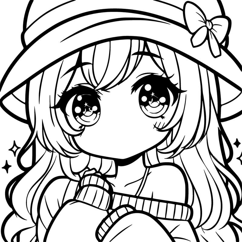 cute anime girl with hat and big cut eyes