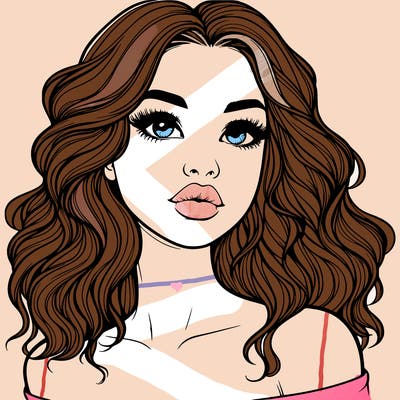 realistic girl with wavy hair and lips