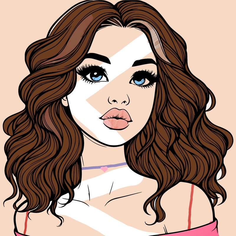 realistic girl with wavy hair and lips