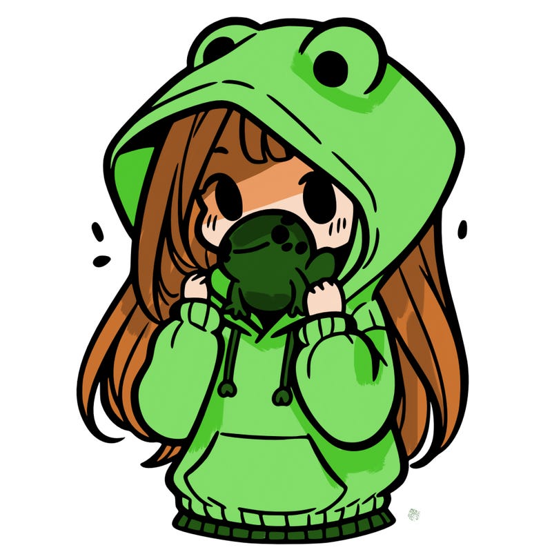 a girl holding a froggy hoodie