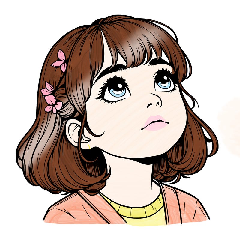 realistic girl looking up